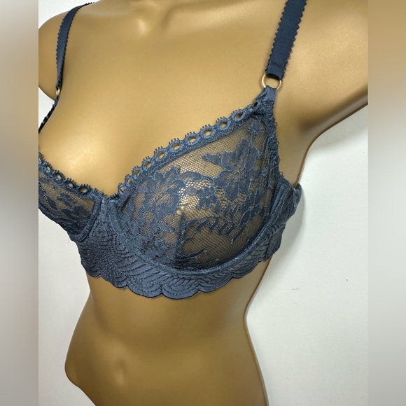 Stella McCartney X Anthro Rosie Grey Underwire Floral Lace Semi-Sheer Bra 32D - Picture 6 of 15